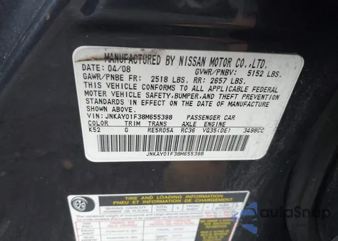2008 Infiniti M35X from USA, damaged, VIN JNKAY01F38M655398